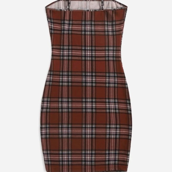 Like New Brown Plaid Country Festival Bodycon Strapless Dress XS - Picture 3 of 5